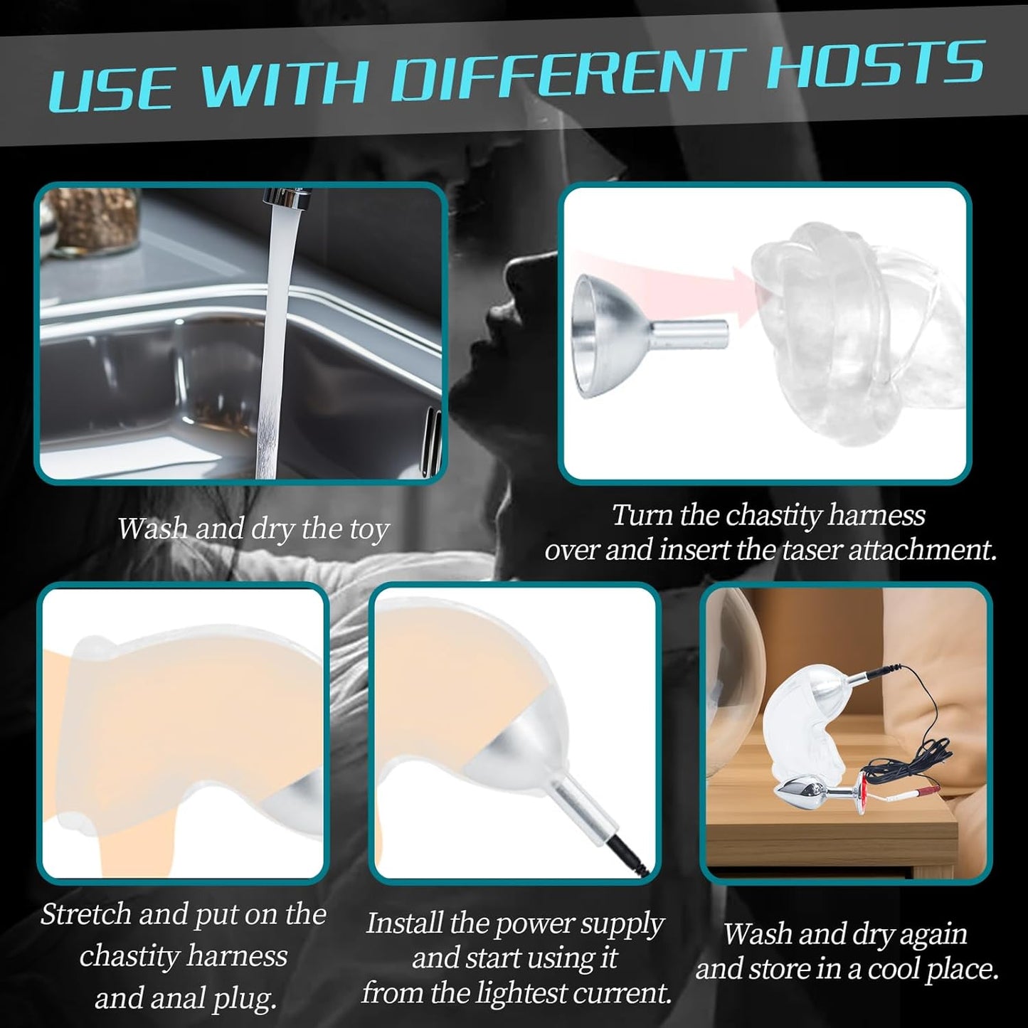 E-stim Metal Anal Plug Vibrator Penis Sleeve Cock Cage Chastity Device Set