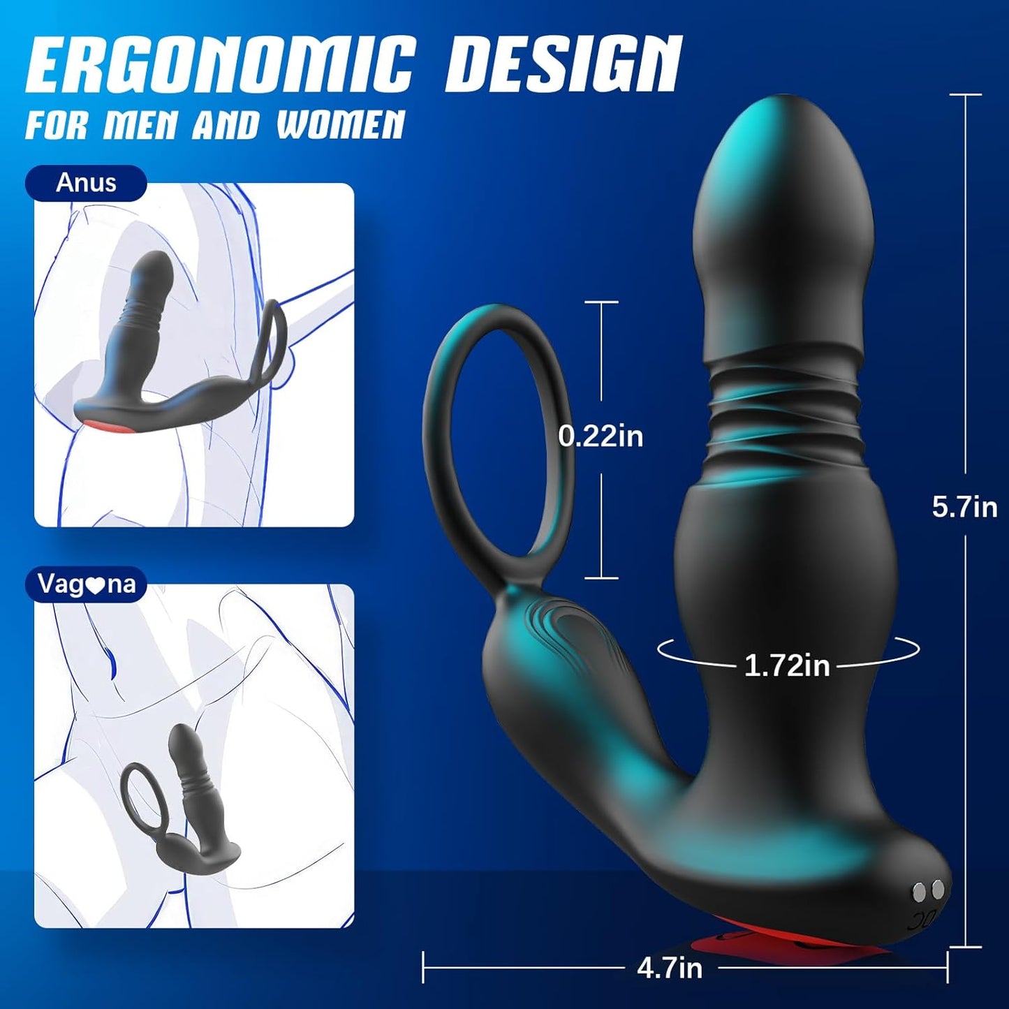 3 IN 1 Prostate Massager Anal Vibrator Penis Ring with 7 Thrusting & 7 Vibrating Modes