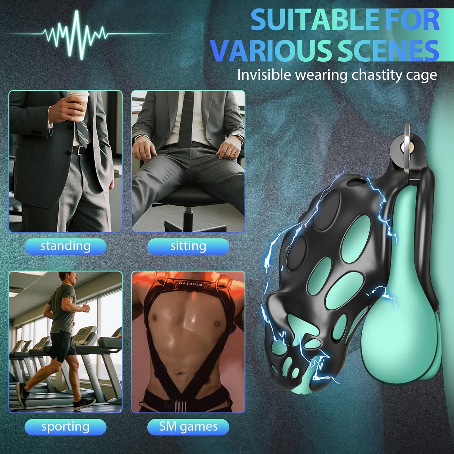 Electric Shock Male Chastity Cage Devices Cock Cage with 7 Vibrations & 7 E-stim Modes