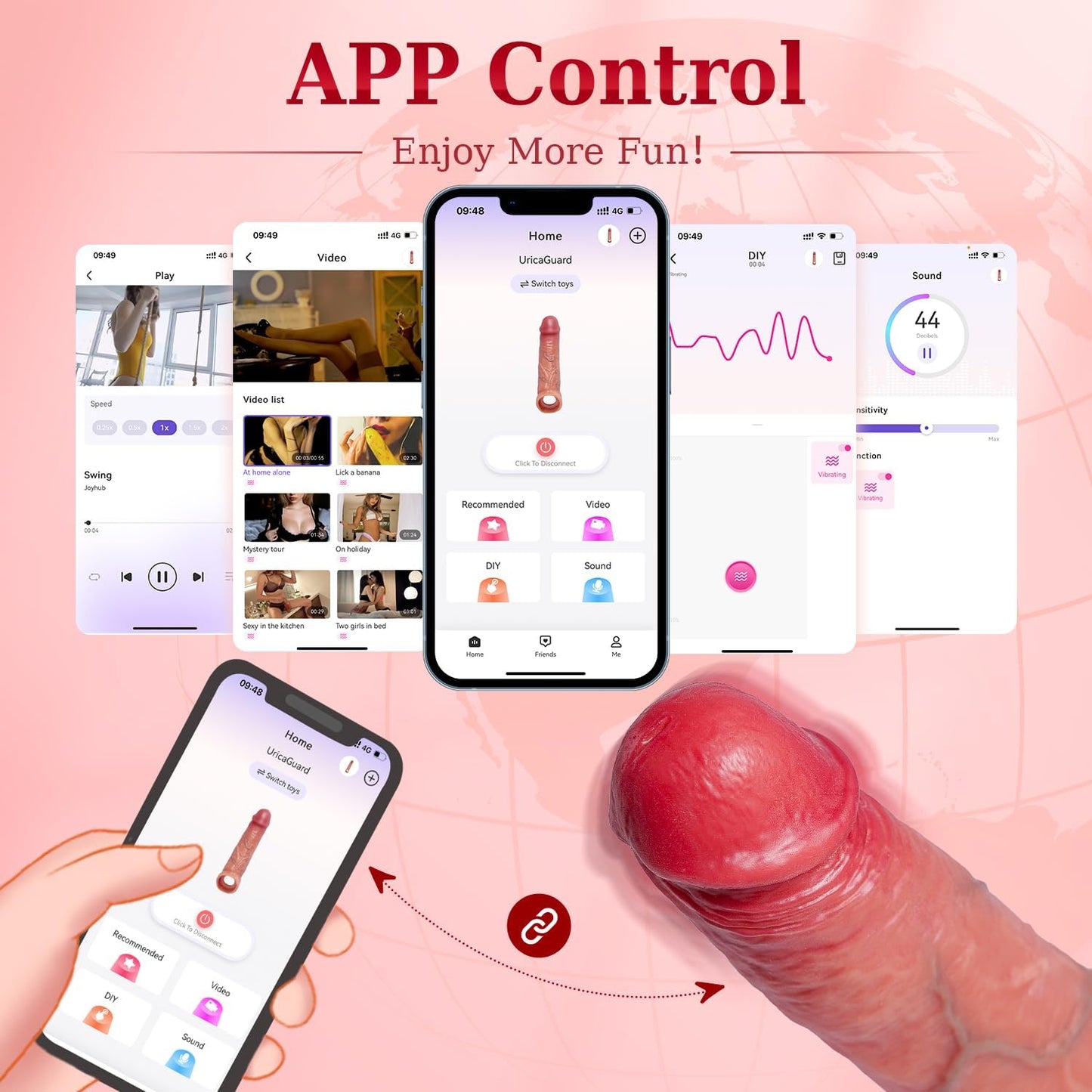 4 IN 1 Realistic Penis Sleeve Extender Cock Ring with 9 Vibration Modes