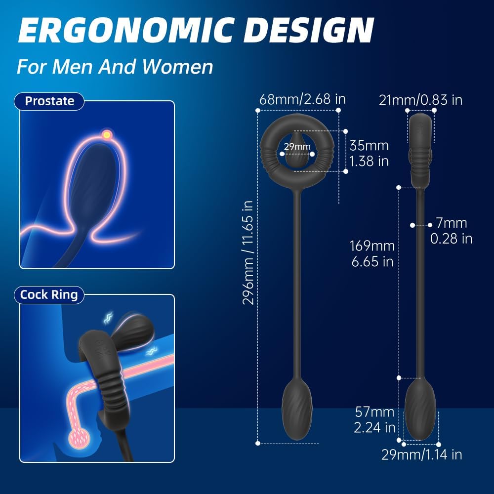 3 IN 1 Cock Ring Prostate Massager Anal Vibrator Butt Plug with 10 Vibrations Modes