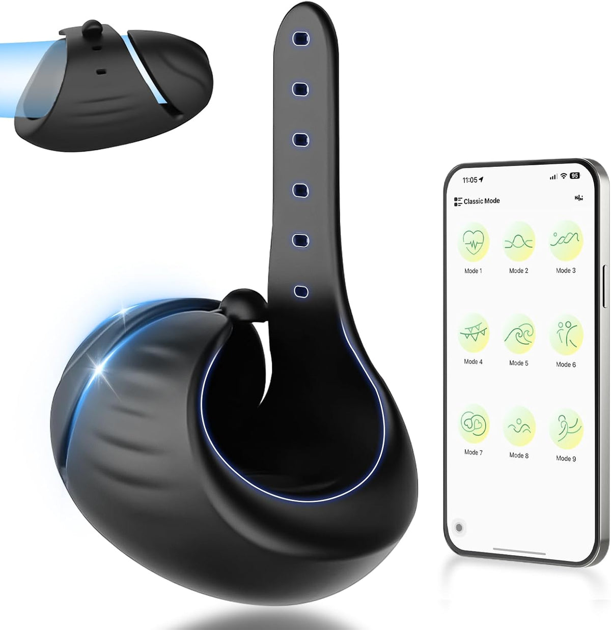 Electric Glans Trainer Penis Vibrator Stimulator with 9 Powerful Vibration Modes