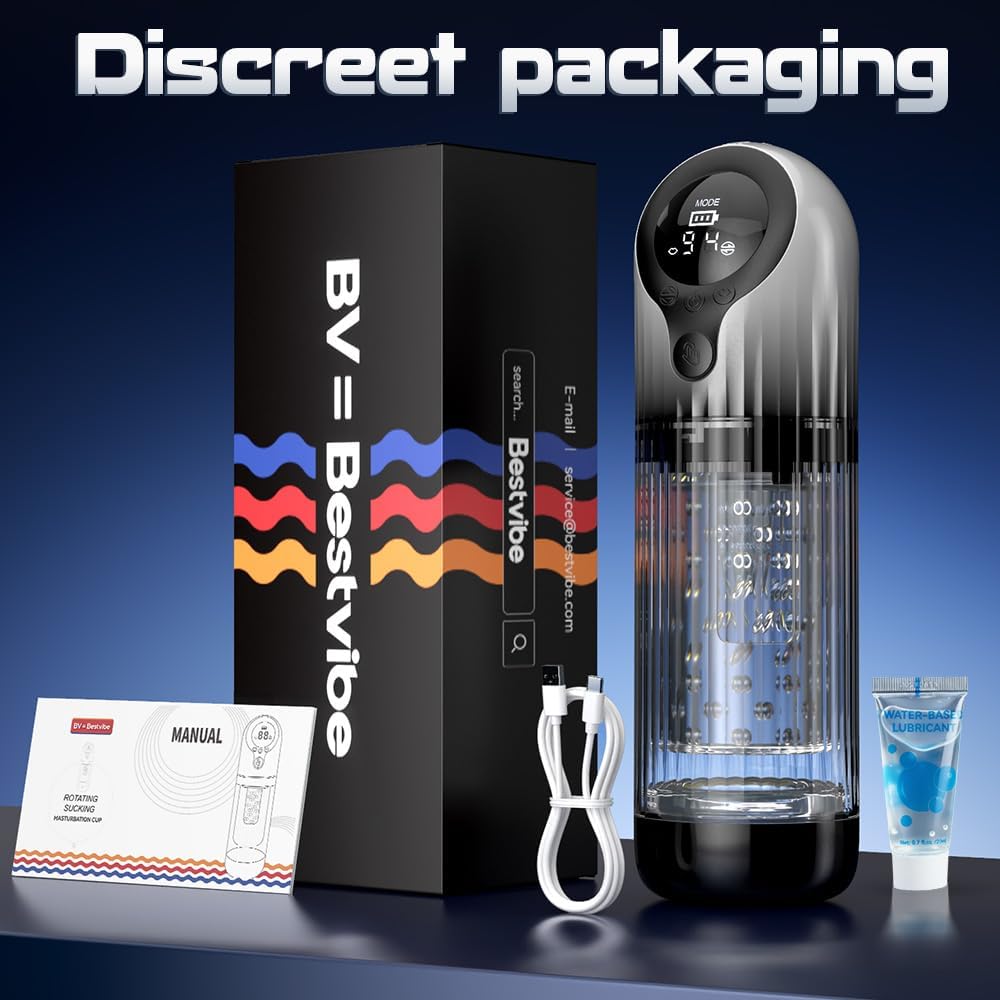 LED Display Automatic Masturbator Penis Pump Blowjob with 9 Rotating & 4 Suction & Licking