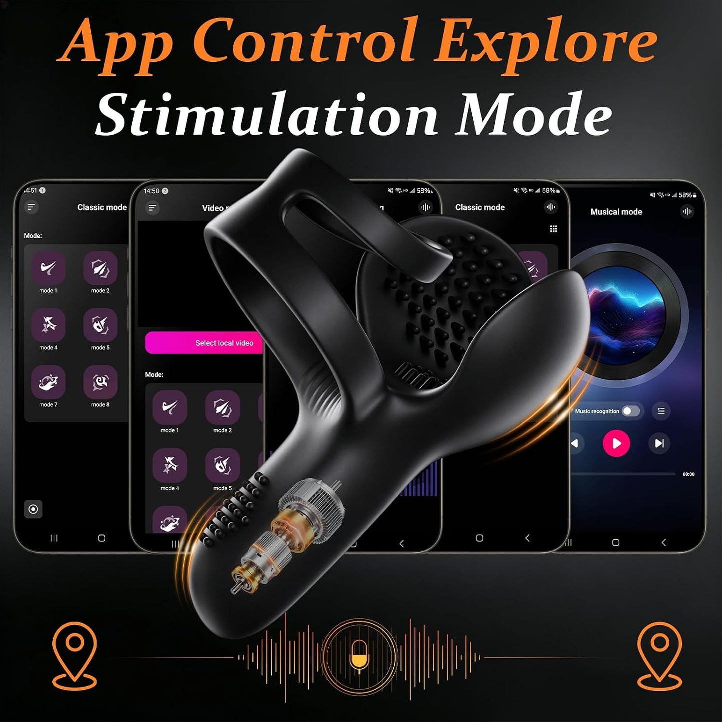 APP Smart Control Penis Trainer Vibrator Cock Ring Stimulator with 9 Vibration Modes