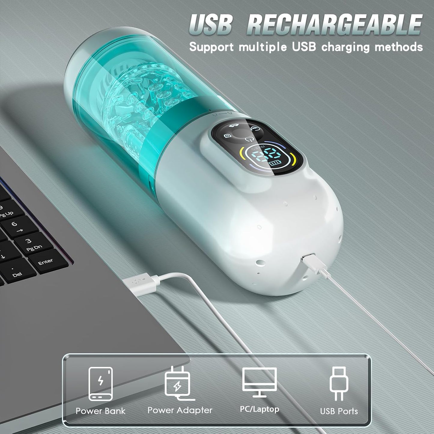 6 IN 1 Automatic Masturbator Penis Pump with 7 Sucking & Vibrating & Thrusting & Rotating & Licking