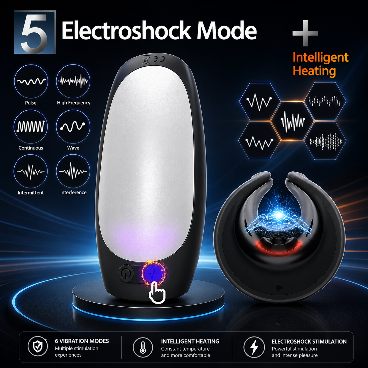 Electric Penis Trainer Vibrator with Pulsating Vibration & Electrostimulation & Heating