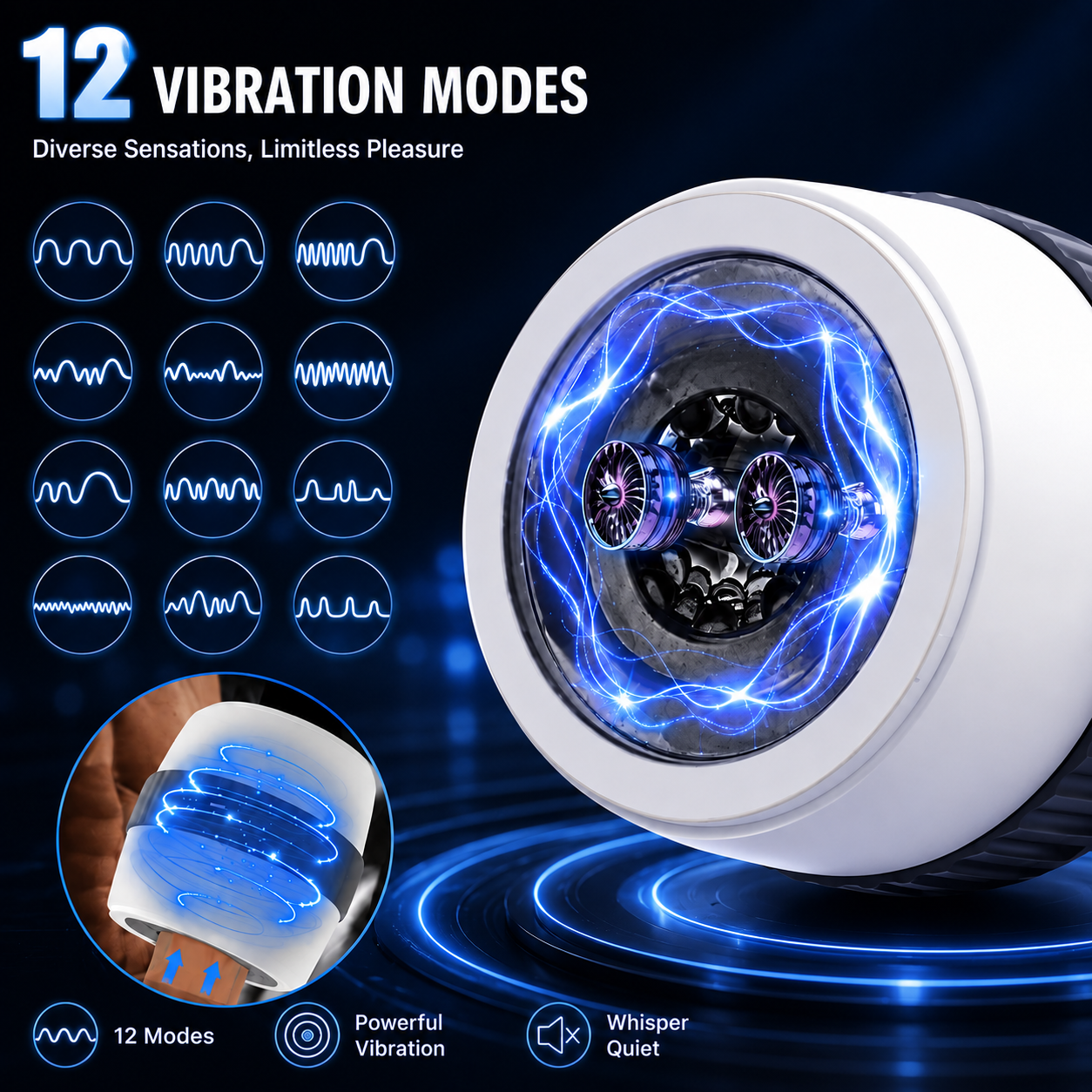 Automatic Penis Trainer Vibrator Machine Device Masturbator with 12 Vibration Levels