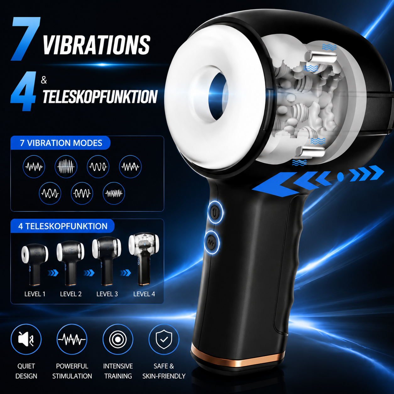 Electric Masturbator Stroker Blowjob with 7 Vibration & 4 Telescopic Modes