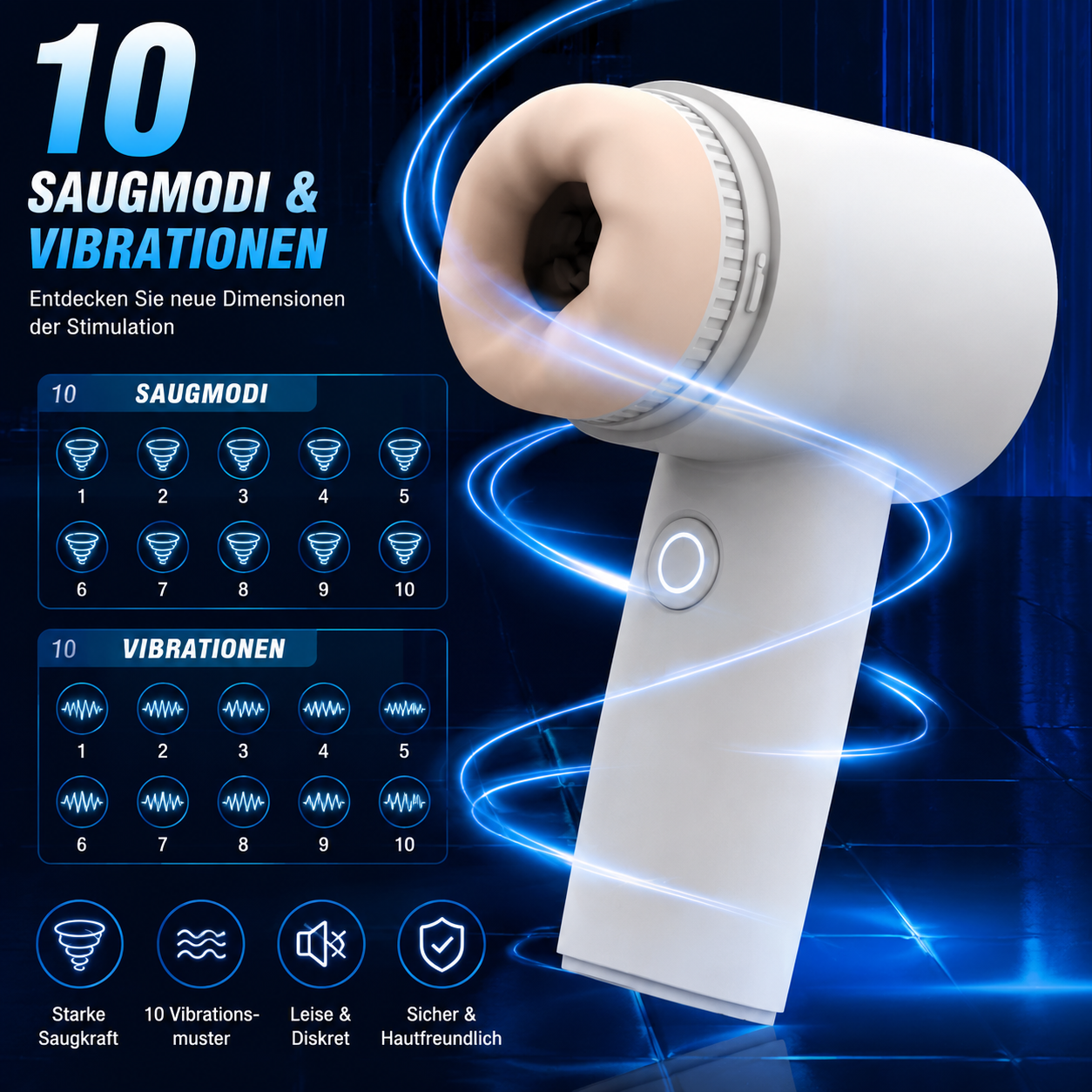 Electric Masturbator Penis Trainer Stroker Blowjob with 10 Suction & Vibration Modes
