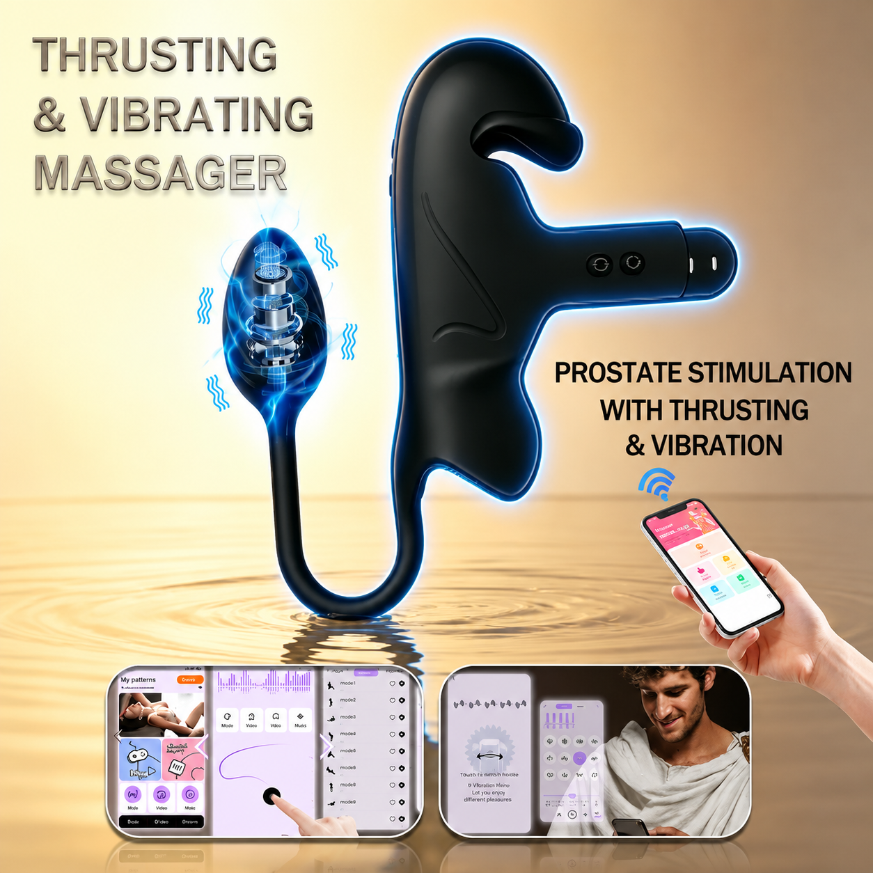 Penis Trainer Vibrator Cock Ring Anal Plug mit 10 Vibrating & Thrusting Modes