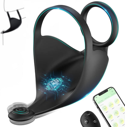 App-controlled Cock Ring Penis Trainer Vibrator Testicle Stimulator with 9 Vibration Modes