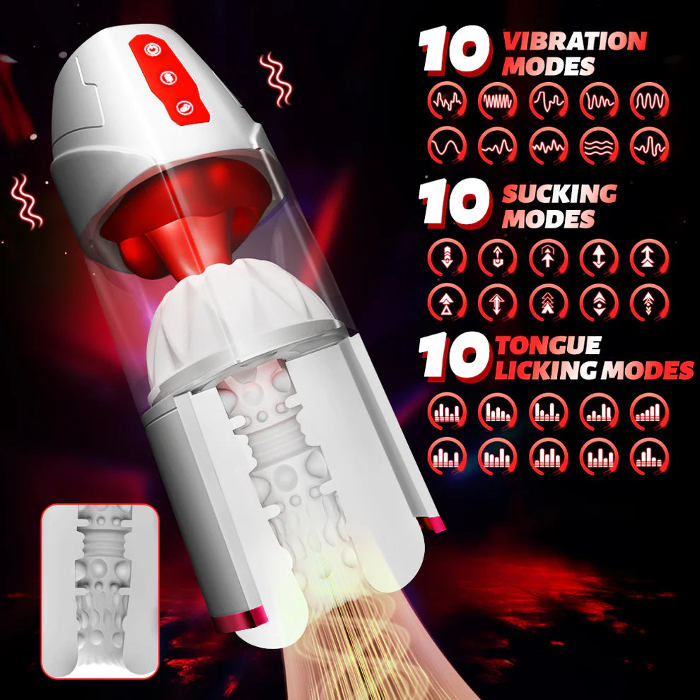 Automatic Masturbator Penis Pump Blowjob with 10 Suction & 10 Tongue Licking Modes