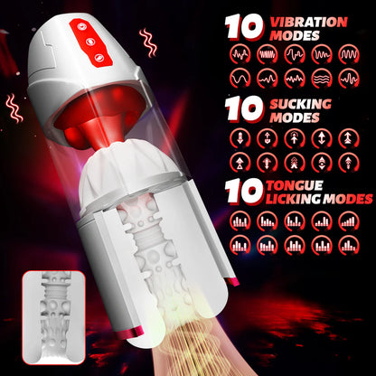 Automatic Masturbator Penis Pump Blowjob with 10 Suction & 10 Tongue Licking Modes