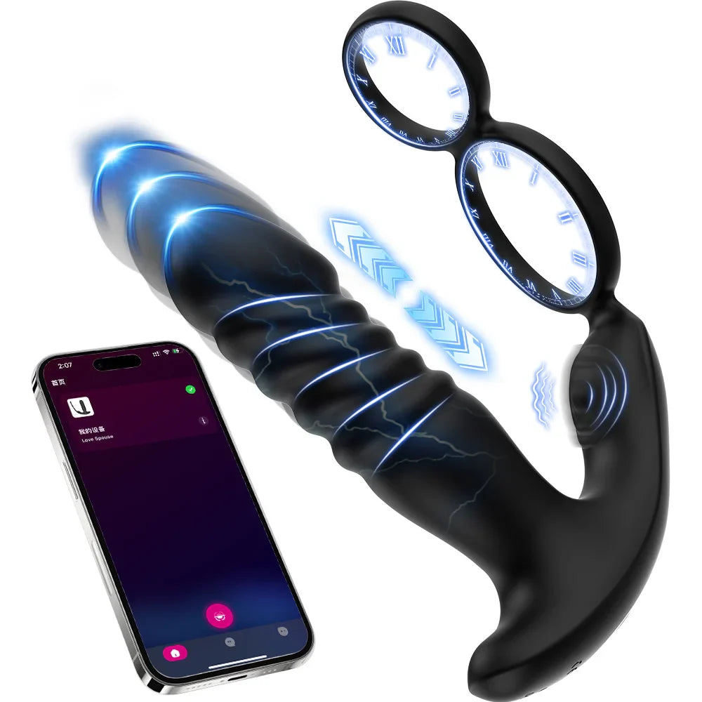 APP Control Thrusting Vibartor Prostate Massager Vibrator Cork Ring with 9+9 Modes