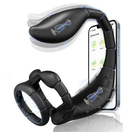 Dual Penis Ring Prostate Massager Anal Vibrator Butt Plug with 9 Vibration Modes
