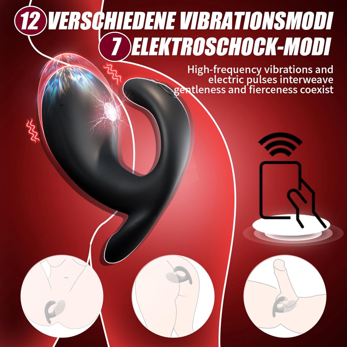 Portable Anal Butt Plug Vibrator with 12 Vibration & 7 Electric Shock Modes