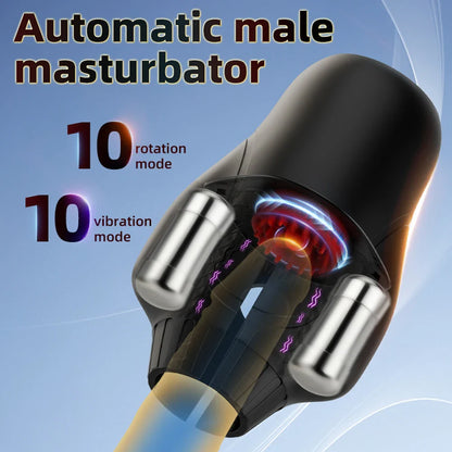 Electric Penis Trainer Vibrator Blowjob Stroker with 10 Vibration & Rotation Modes