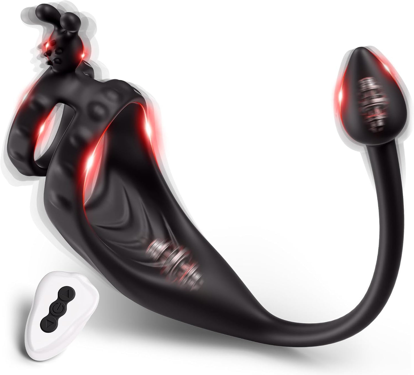 4 IN 1 Prostate Massager Anal Vibrator Penis Ring Taint Stimulator with 9 Vibration Modes
