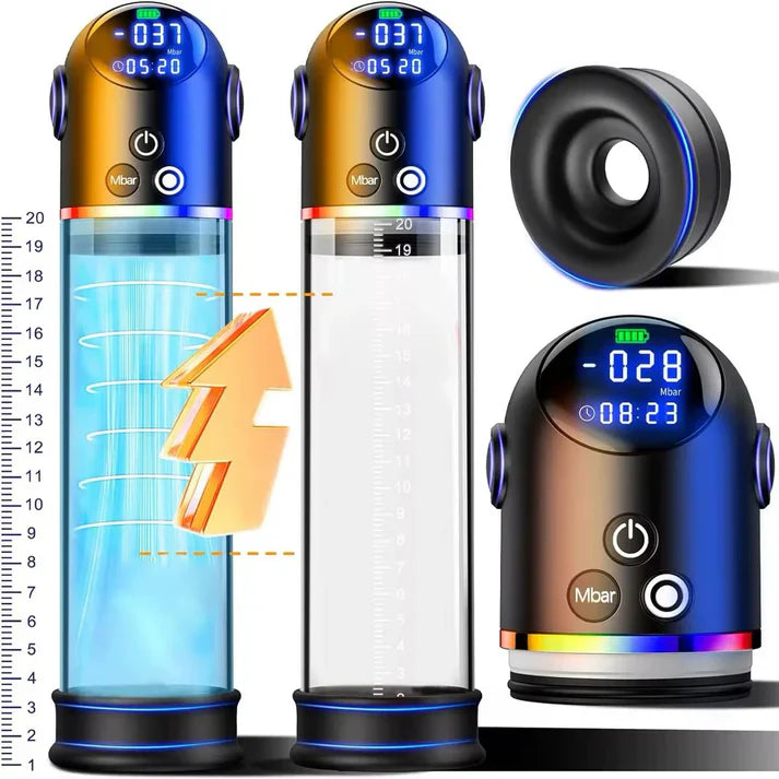 LED Display Dick Vacuum Penis Pump Masturbator with 4 Suction Modes