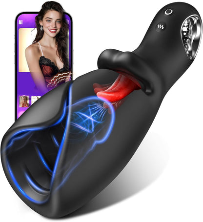 Penis Trainer Vibrator Pocket Pussy Stroker with 10 Licking & Vibrating Modes