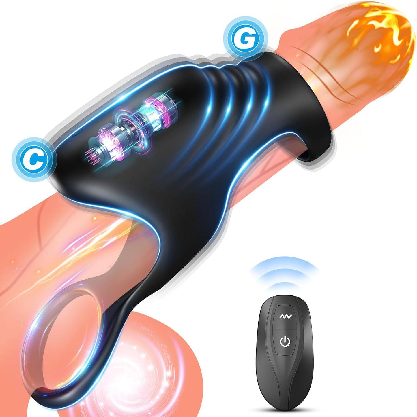 Penis Vibrator Enlarger Cock Ring Sleeve Clitoral Stimulator with 10 Vibration Modes