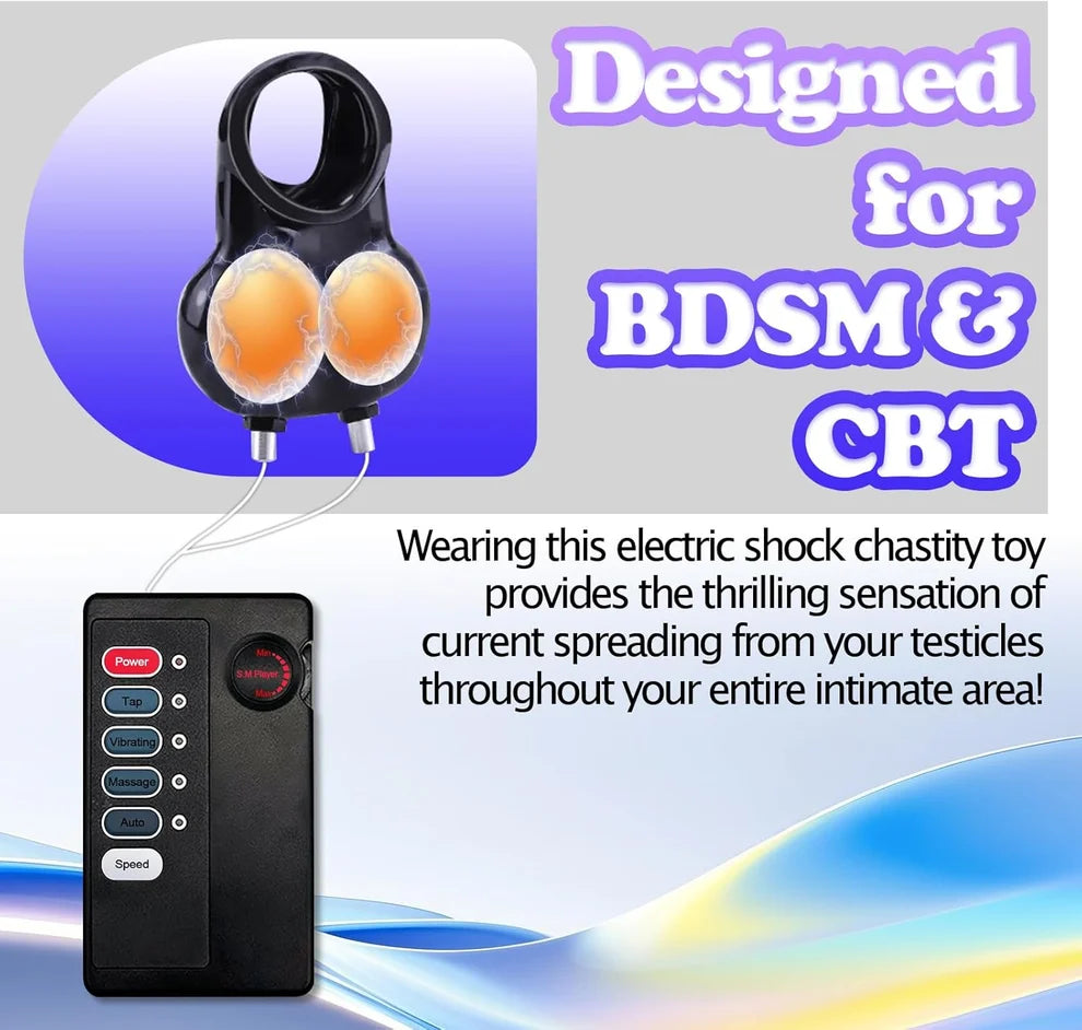 BDSM Testicle Wearable Cage Penis Trainer Sleeve with 9 Intensity Levels & 4 Modes