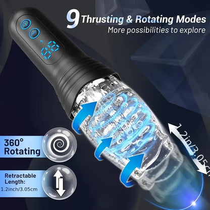 Electric Penis Trainer Stroker Masturbator with 9 Vibration & Rotation & Telescopic Modes
