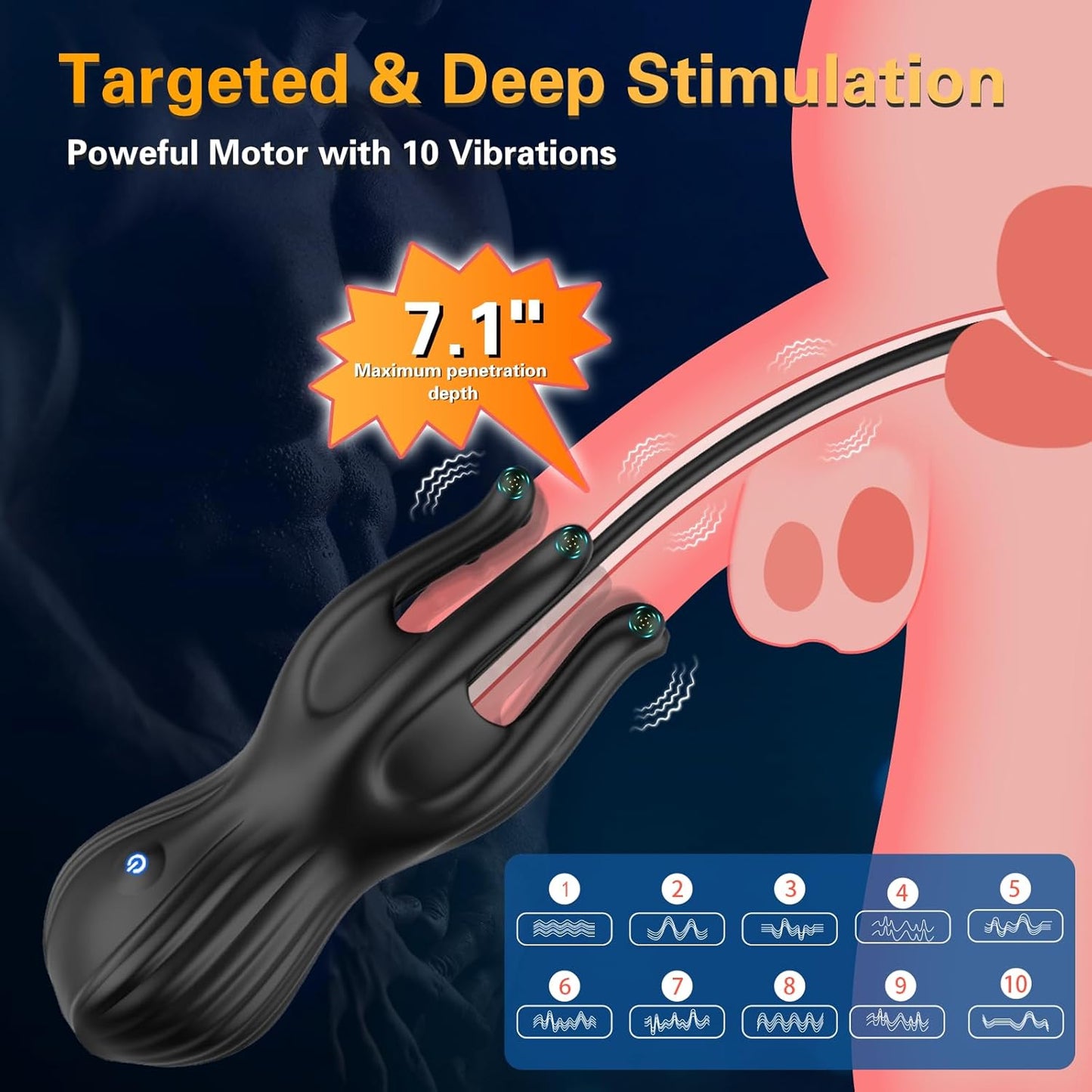 Glans Trainer Penis Massager Urethral Plug Stimulator with 10 Vibration Modes
