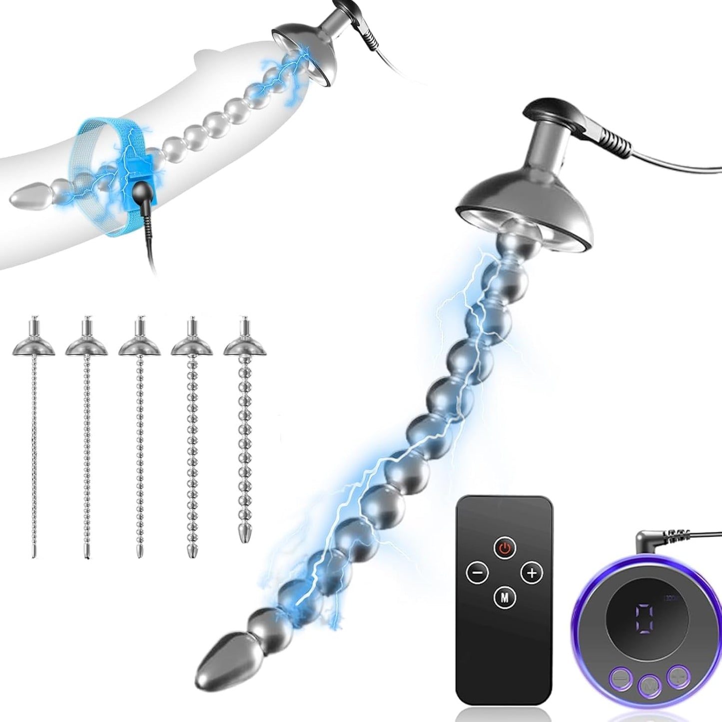 Electric Urethral Sound Stimulator Cock Ring Estim Plug Dilator Kit with 8 Modes
