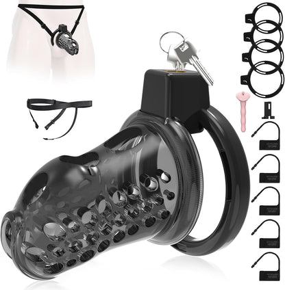 Invisible Lock Chastity Cage Device Lightweight Bondage Gear with 4 Ring Sizes