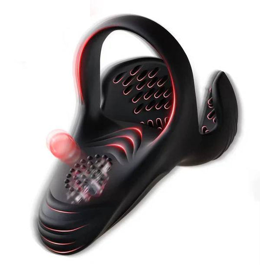 Triple Stimulations Penis Trainer Vibrator Cock Ring with 10 Intense Vibration Modes