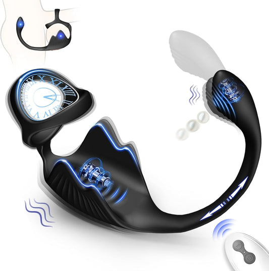 3 IN 1 Prostate Massager Cock Ring Penis Vibrator with 10 Vibrating Modes