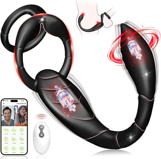 3 IN 1 Cock Ring Prostate Massager Anal Vibrator with 9 Powerful Vibration Modes