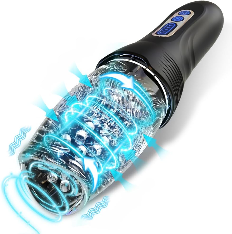 Oral Sex Masturbator Penis Trainer Vibrator with 10 Vibration and 5 Rotation Modes