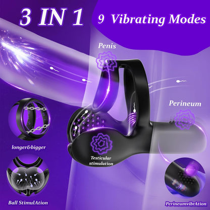 Multizone Stimulation Testicle Stimulator Penis Trainer Cock Ring with 10 Vibration Modes