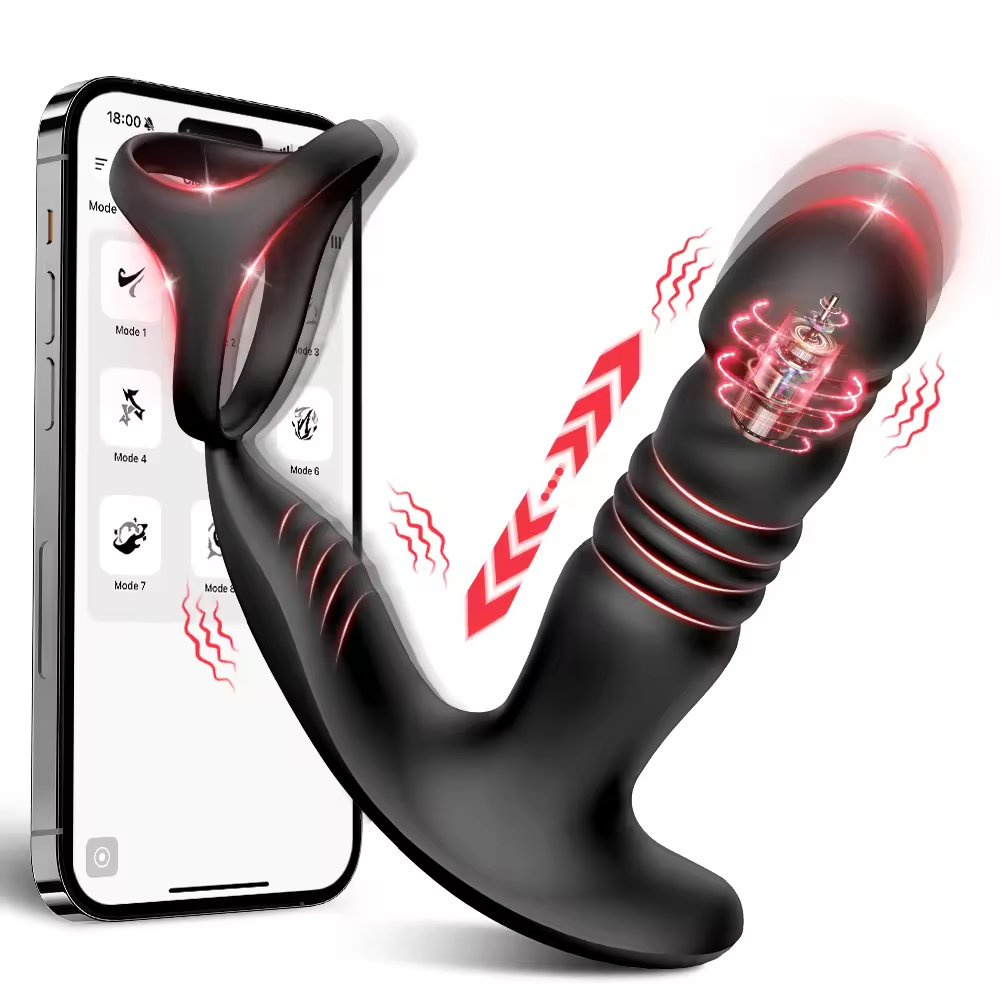 APP Control Thrusting Vibartor Prostate Massager Vibrator Cork Ring with 9+9 Modes