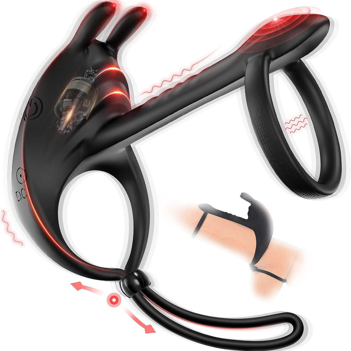 Dual Penis Ring Rabbit Vibrator Testicle Trainer Vibrator with 7 Vibration Modes