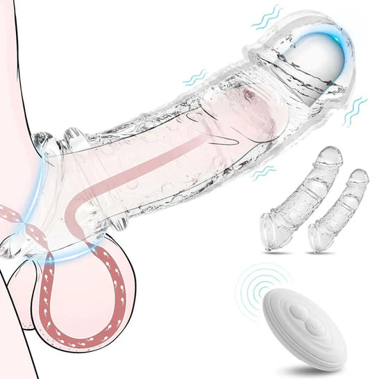 4 IN 1 Multifunctional Penis Extender Sleeve Cock Ring with 10 Vibration Modes