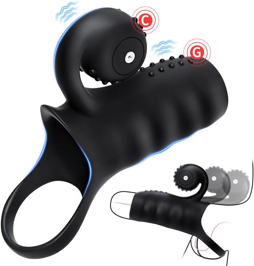 360° Resonance Double Locking Penis Trainer Vibrator Cock Ring with 10 Vibration Modes