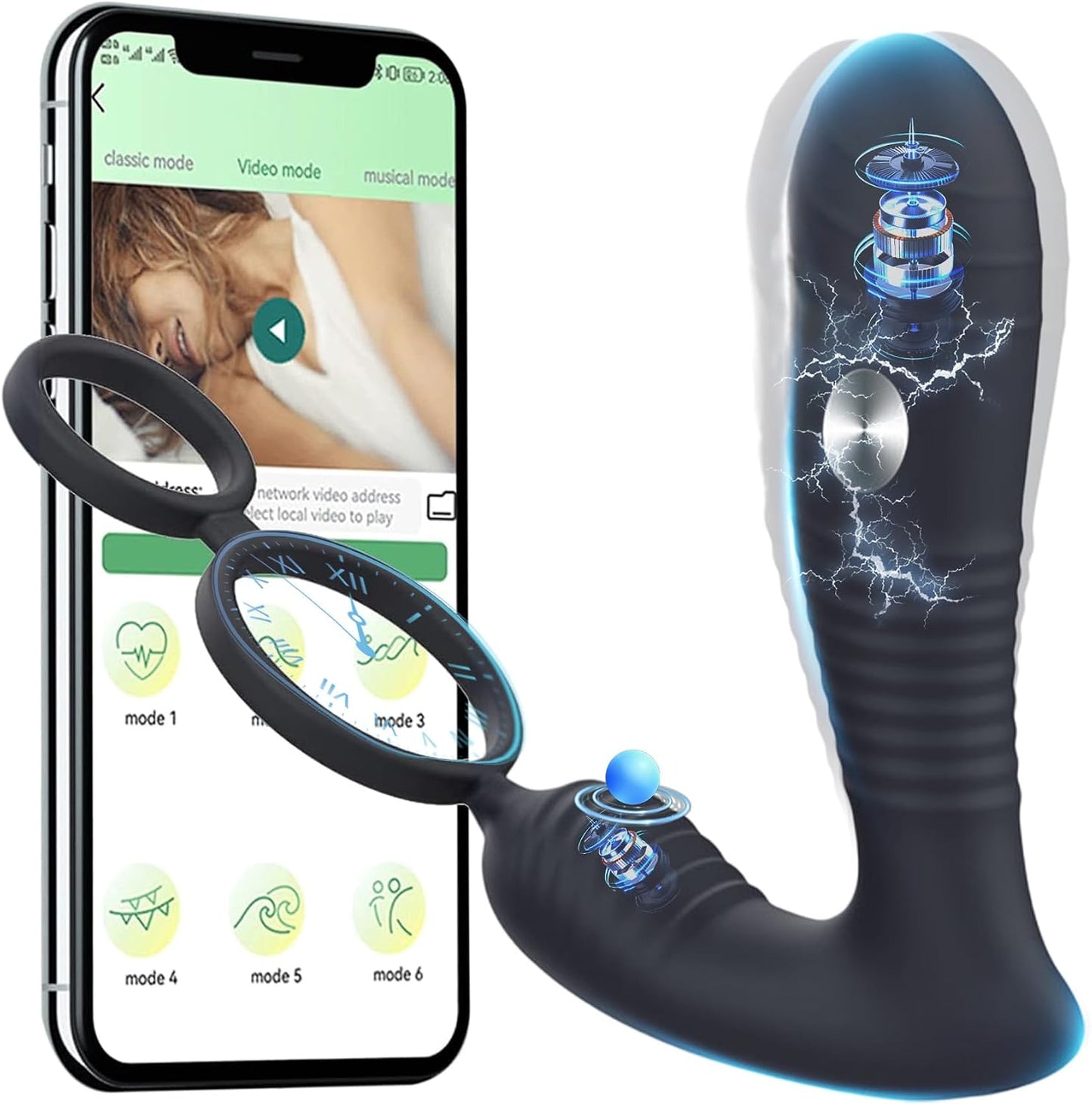 Electric Shock Prostate Vibrator Penis Ring with 8 Electric Shock & 8 Vibration Modes