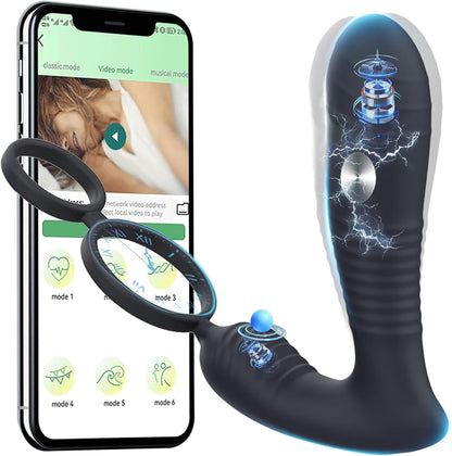 Electric Shock Prostate Vibrator Penis Ring with 8 Electric Shock & 8 Vibration Modes