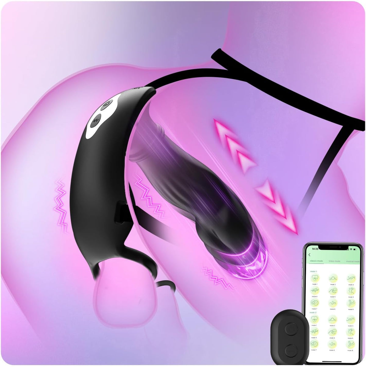 Wearable Prostate Massager Cock Ring Anal Vibrator with 9 Vibration & 9 Thrusting Modes