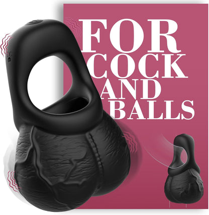 2 IN 1 Cock Ring & Balls Pouch Multifunctional Penis Trainer with 9 Vibration Modes