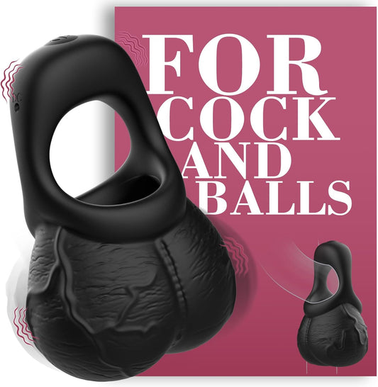 2 IN 1 Cock Ring & Balls Pouch Multifunctional Penis Trainer with 9 Vibration Modes
