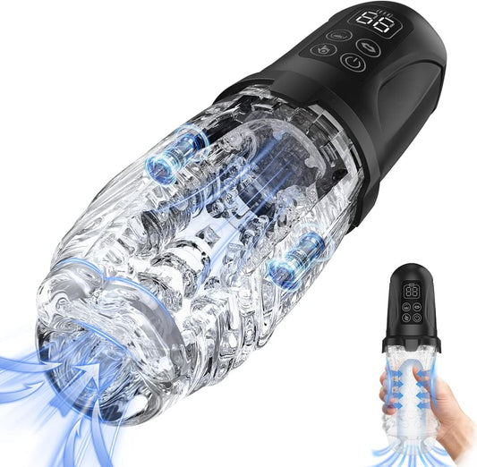 Squeezable Penis Trainer Stroker Pocket Pussy with 7 Vibrating & 7 Sucking Modes