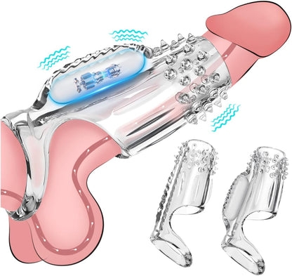 Transparent Penis Sleeve Vibrator Cock Ring Enlargement with 10 Vibration Modes