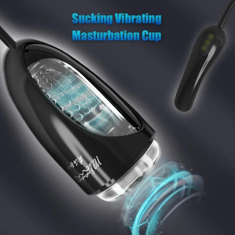 Black Piston Electric Masturbator Penis Trainer Vibrator with Strong Suction & Vibration Modes