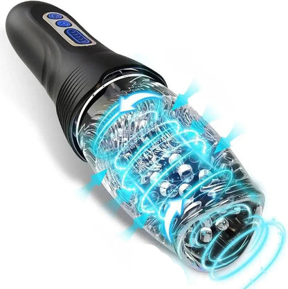 Oral Sex Masturbator Penis Trainer Vibrator with 10 Vibration and 5 Rotation Modes