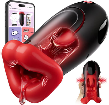 APP Control Squeezable Masturbator Stroker Blowjob with 10 Vibrations & Tongue Modes