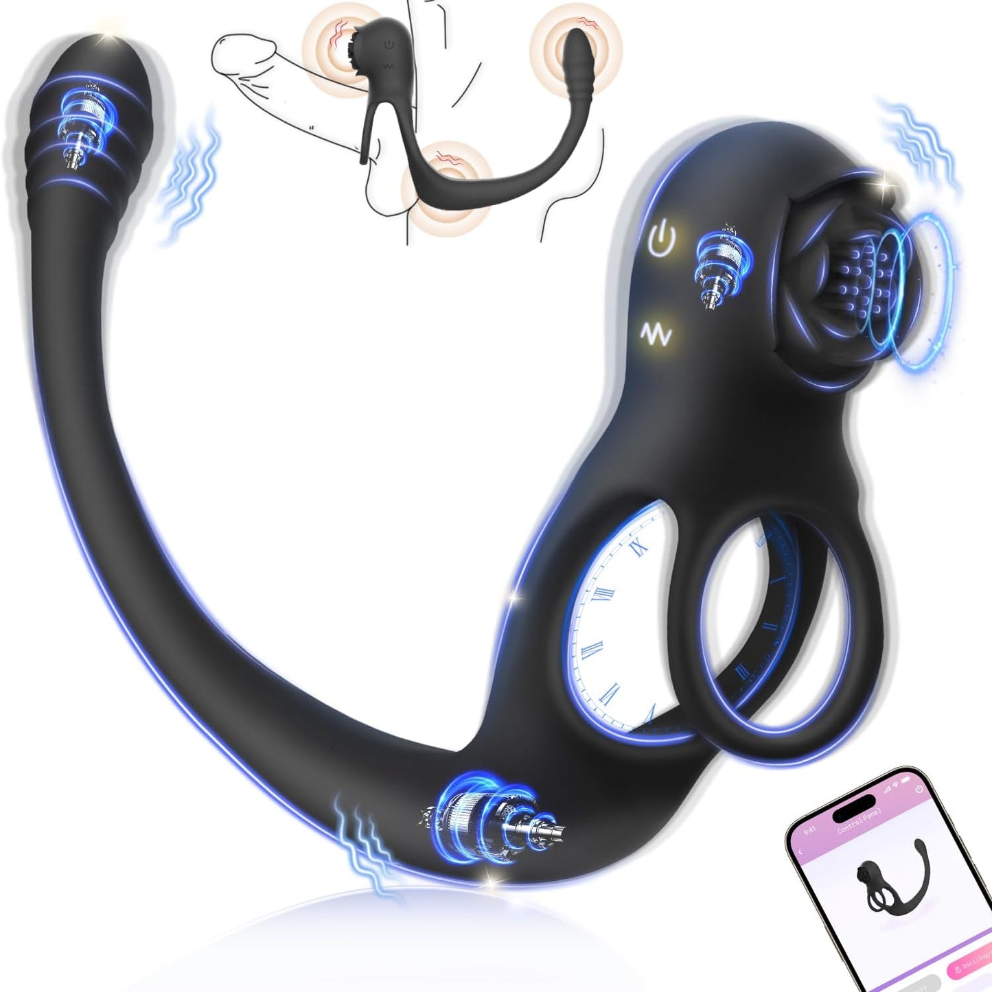 4 IN 1 Rose Cock Ring Penis Vibrator Prostate Massager Anal Plug with 10 Vibration Levels